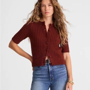 Madewell Short Puff-Sleeve Cardigan - Deep Red